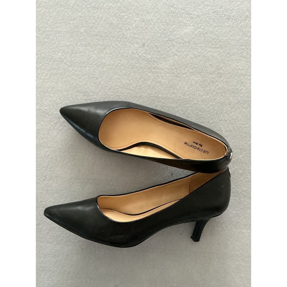 Liz Claiborne Pumps 10M Black Flex Form Pointed Toe Kitten Heels